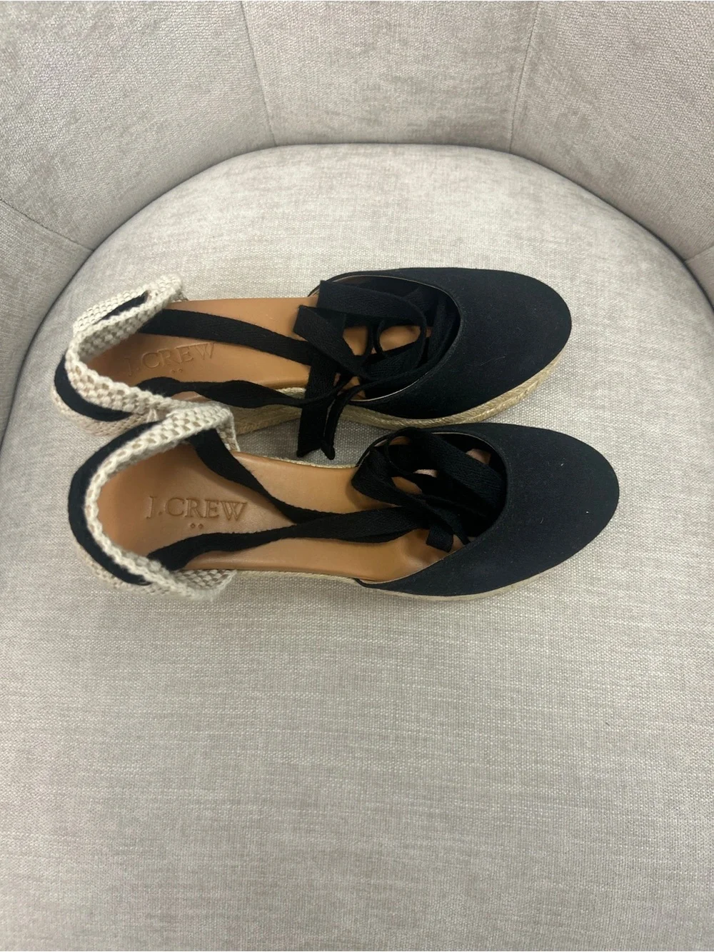 J. Crew Women’s Black Espadrille Wedge Ankle-Tie Sandals